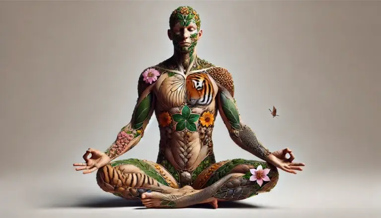 DALL·E 2024-08-19 19.05.27 - A highly detailed image of a human being sitting in the lotus position, with no clothing