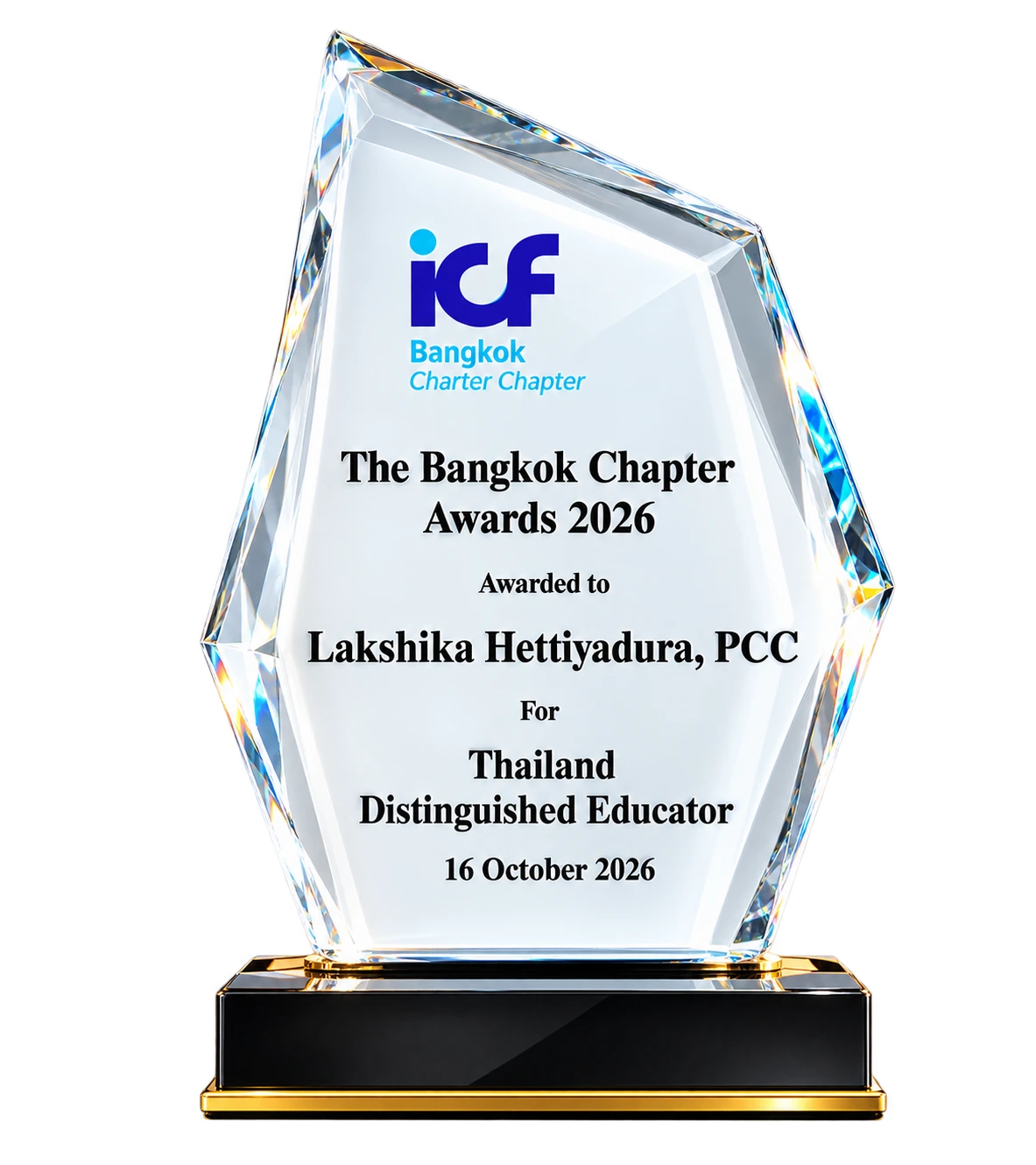 Distinguished Coach Educator Award 2026 presented to Lux Hettiyadura, PCC